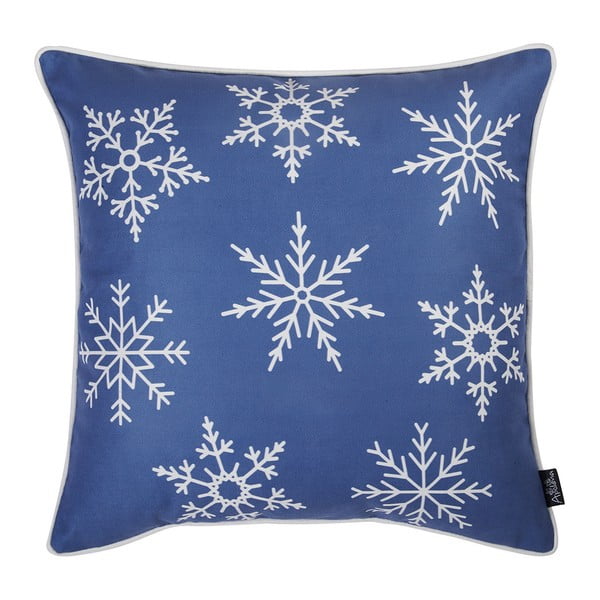 Modrá obliečka na vankúš s vianočným motívom Mike & Co. NEW YORK Honey Snowflakes, 45 × 45 cm