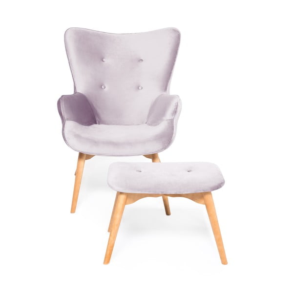 Levanduľovofialové kreslo a podnožka s podnožou v prírodnej farbe Vivonita Cora Velvet-image-2