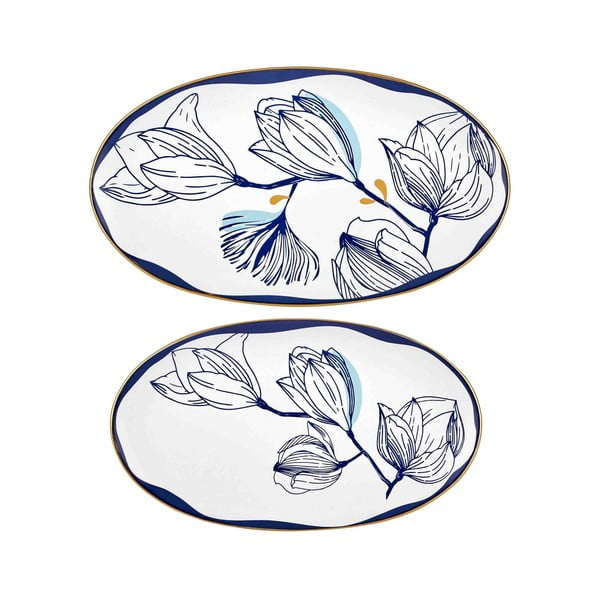 Súprava 2 bielych porcelánových tanierov s modrými kvetmi Mia Bleu