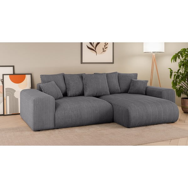 Sivá menčestrová rozkladacia rohová pohovka s úložným priestorom (variabilný roh) Luma – Ropez-image-1