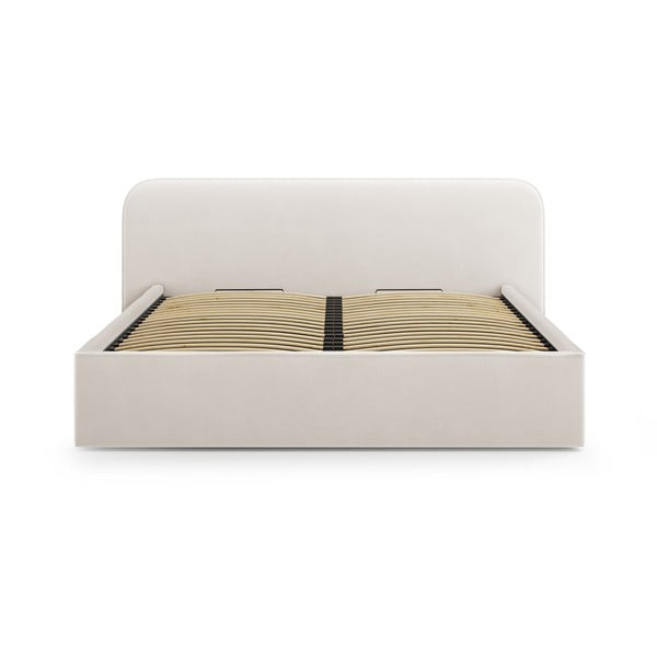 Slonovinová čalúnená dvojlôžková posteľ s úložným priestorom s roštom 140x200 cm Elizabeth – Micadoni-image-4