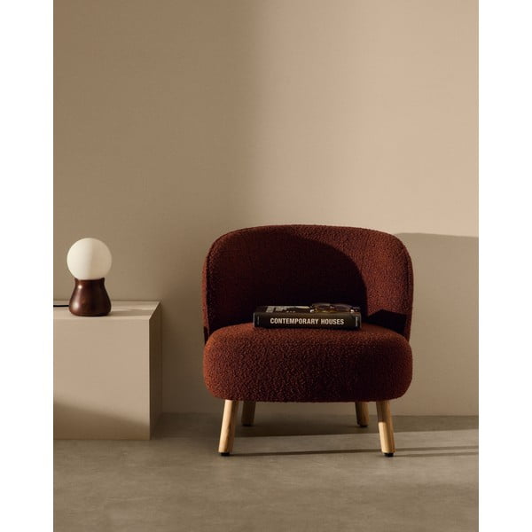 Kreslo v terakotovej farbe z textílie buklé Ulit – Kave Home-image-1