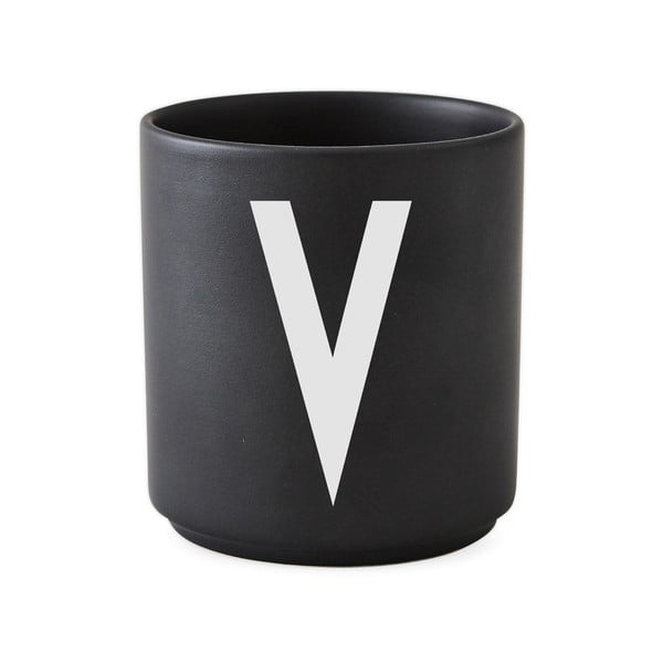 Čierny porcelánový hrnček Design Letters Alphabet V, 250 ml