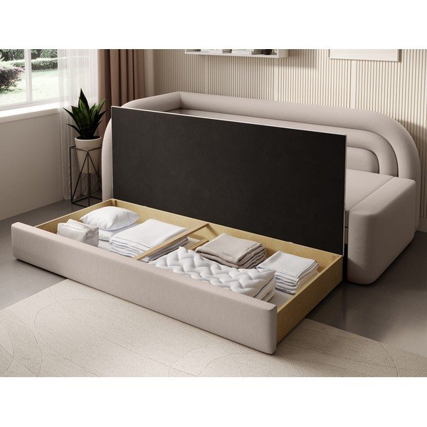 Béžová zamatová rozkladacia/s úložným priestorom pohovka ľavý roh 223 cm Fabillo – ELTAP-image-4