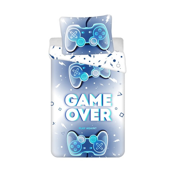 Bielo-modré bavlnené detské obliečky na jednolôžko 140x200 cm Game over – Jerry Fabrics