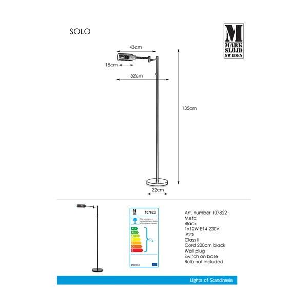 Čierna stojacia lampa Markslöjd Yale Floor Black, výška 1,35 m-image-2