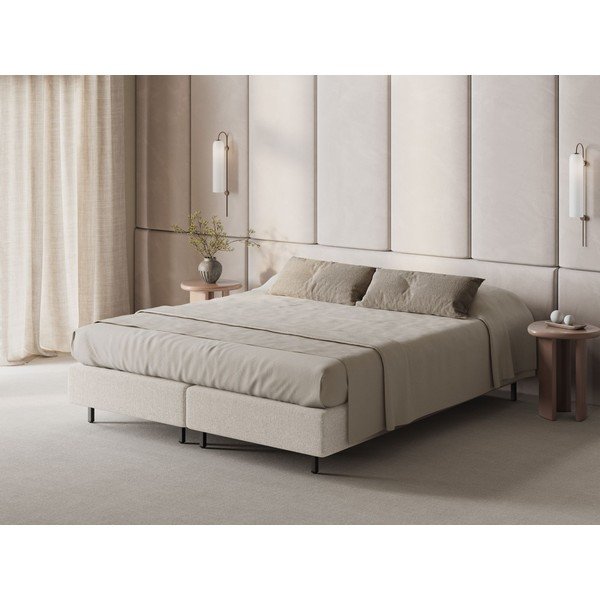 Krémová čalúnená dvojlôžková posteľ bez čela 160x200 cm Whale – Micadoni -image-1