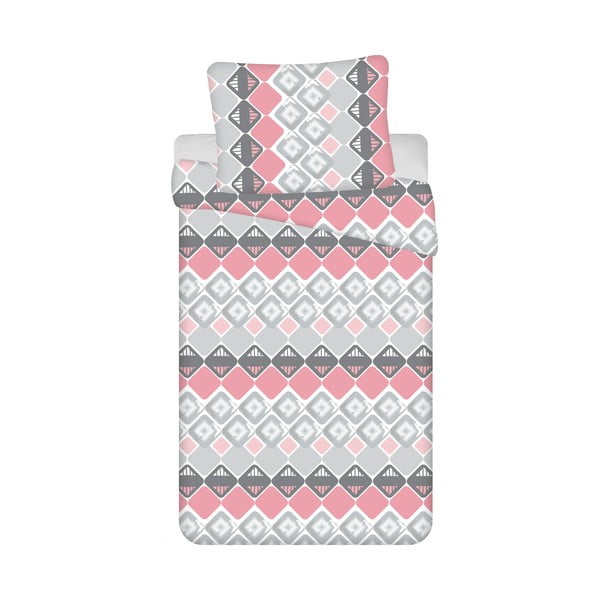 Ružovo-sivé 4-dielne bavlnené obliečky na jednolôžko 140x200 cm Dikona – Jerry Fabrics