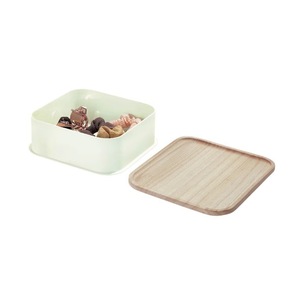 Biely úložný box s vekom z dreva paulownia iDesign Eco, 21,3 x 21,3 cm-image-3