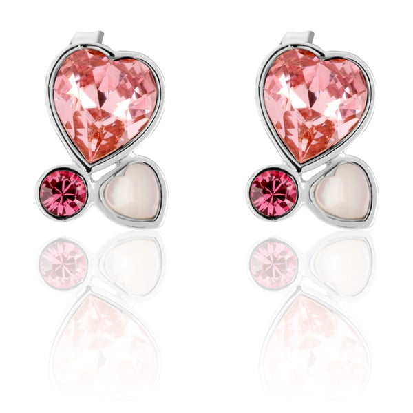 Náušnice s ružovými krištáľmi Swarovski Elements Crystals Heart Love