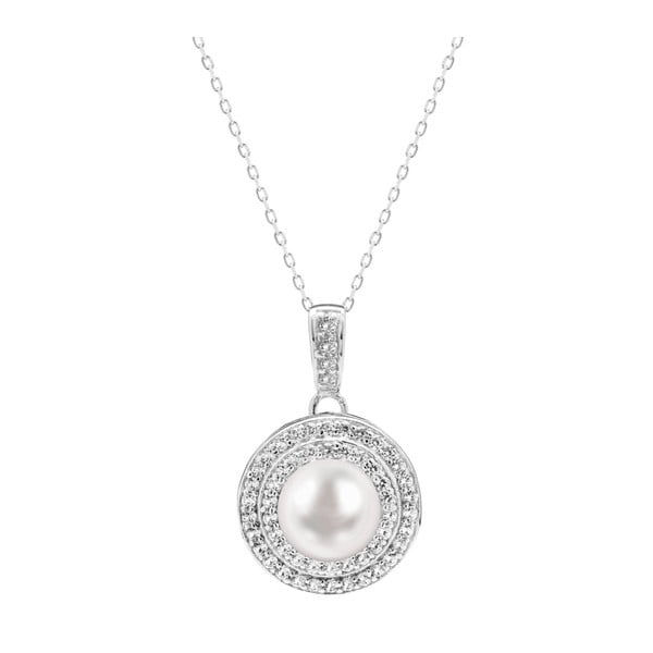 Strieborný náhrdelník s bielou perlou a zafírmi GemSeller Gisel