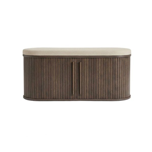 Polstrovaná lavica v tmavo prírodnej farbe Meta – Unique Furniture