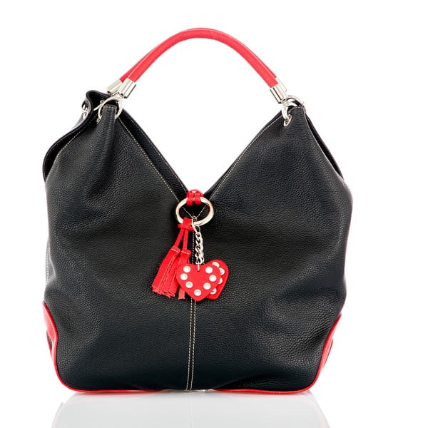 Čierna kožená kabelka s detailmi v červenej farbe Glorious Black Amy