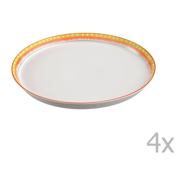 Sada 4 porcelánových tanierov na pizzu Oilily 31 cm, žltý okraj