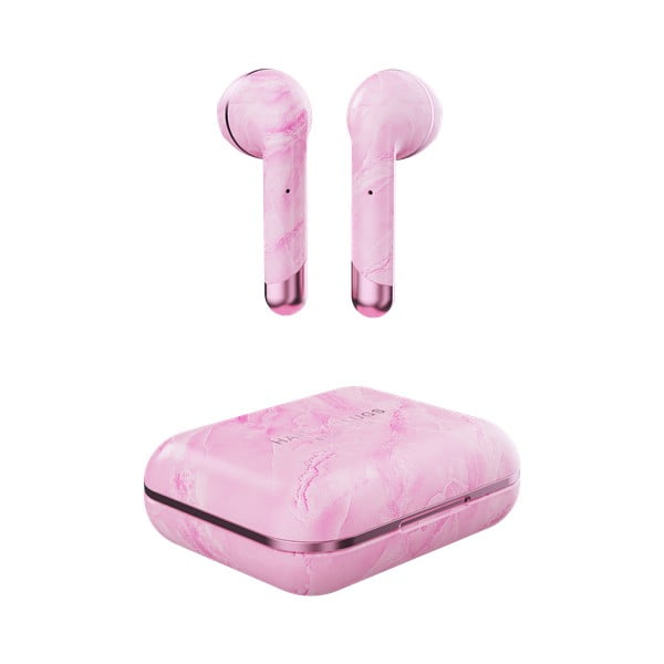 Ružové bezdrôtové slúchadlá so škatuľkou Happy Plugs Air 1 Marble