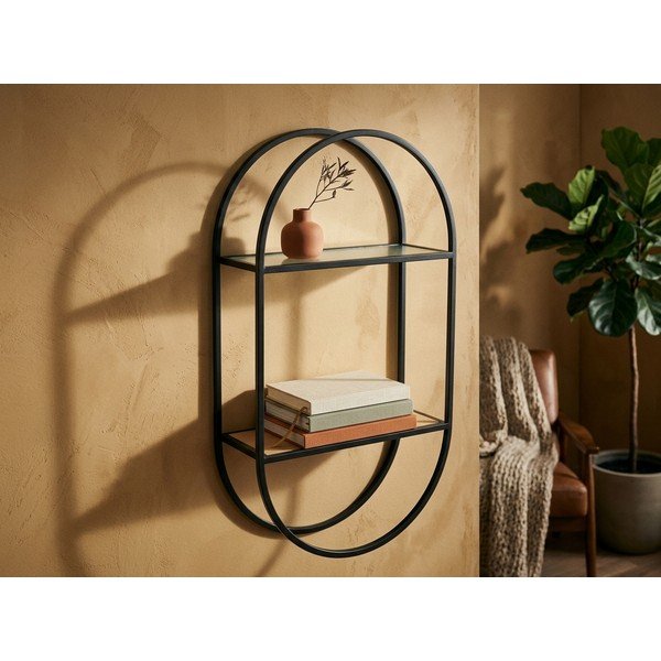 Čierna/v prírodnej farbe poschodová kovová polica 35 cm Mataram – Premier Housewares-image-1