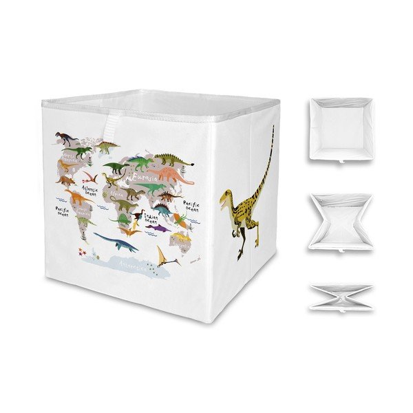 Biely látkový detský organizér na hračky 32x32x32 cm Dino World Map – Butter Kings-image-2