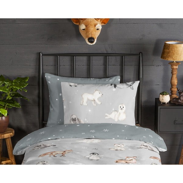 Sivé flanelové detské obliečky na jednolôžko 140x200 cm Cira – Good Morning-image-2