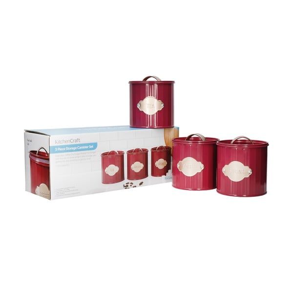 Červené oceľové dózy na potraviny v súprave 3 ks - Kitchen Craft-image-4