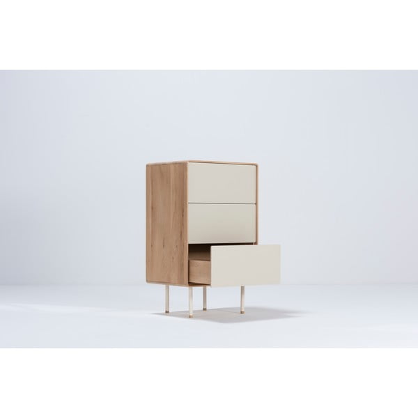 Vysoká komoda z dubového dreva v bielo-prírodnej farbe 60x100 cm Fina – Gazzda-image-1