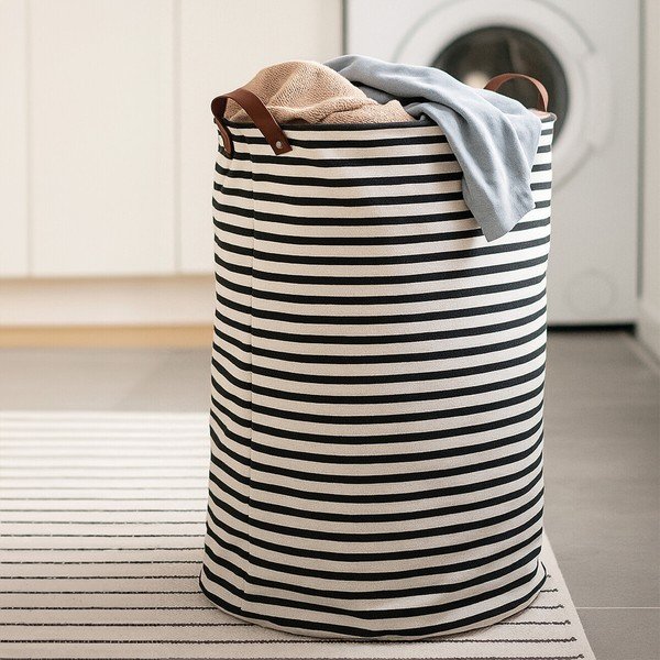 Čierno-biely látkový kôš na bielizeň 54 l Stripe – Premier Housewares-image-1
