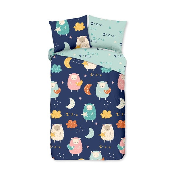 Modré bavlnené detské obliečky na jednolôžko/predĺžené 140x220 cm Sheep – Good Morning