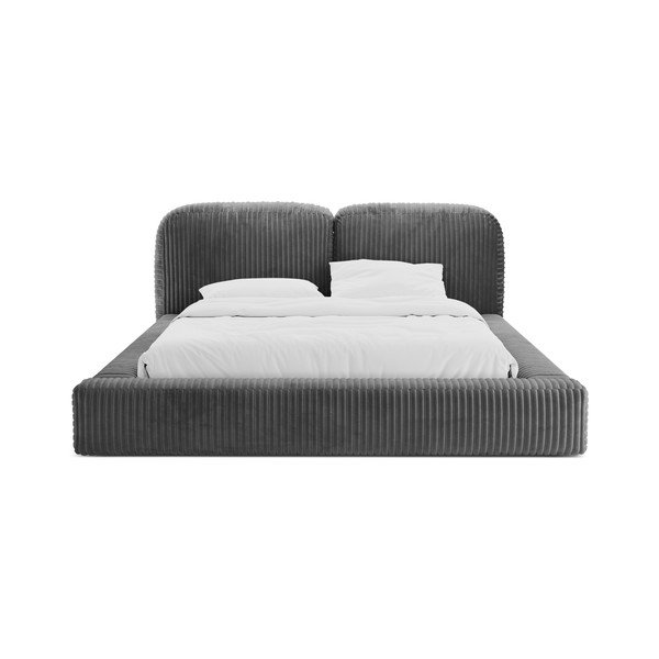 Sivá čalúnená dvojlôžková posteľ s úložným priestorom s roštom 160x200 cm Martina – Micadoni -image-4