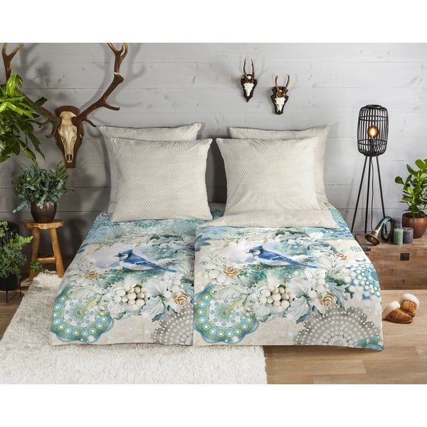 Béžovo-tyrkysové flanelové obliečky na jednolôžko 140x200 cm - HIP-image-1