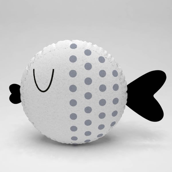 Biely vankúšik so sivými bodkami Fishie, ⌀ 32 cm