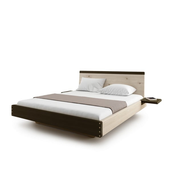 Tmavohnedá dvojlôžková posteľ z masívneho dubového dreva JELÍNEK Amanta, 160 × 200 cm
