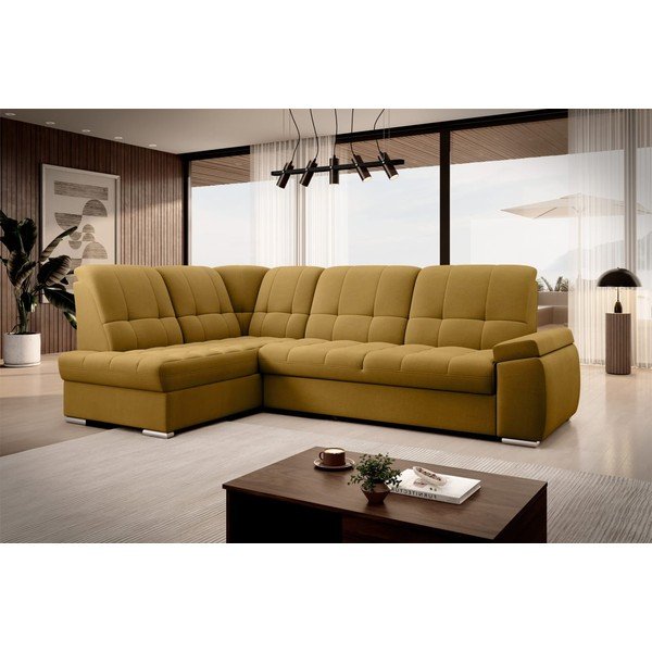 Žltá zamatová rozkladacia/s úložným priestorom rohová pohovka (ľavý roh/do L) Sado – ELTAP-image-4