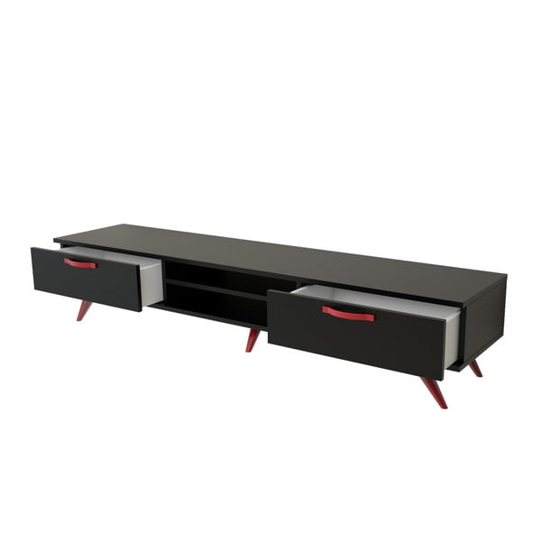 Čierny TV stolík s červenými nohami Magenta Home Coulour Series, šírka 180 cm