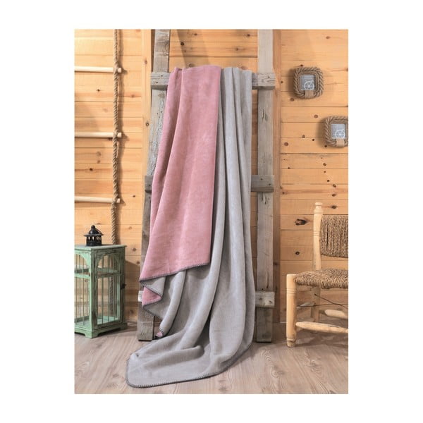 Sivo-ružová deka Mily, 200 × 220 cm