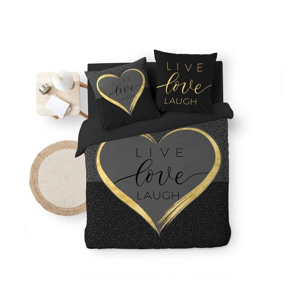 Čierne bavlnené obliečky na dvojlôžko 200x200 cm Crazy Love – douceur d'intérieur