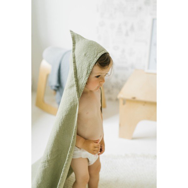 Detská zelená osuška s kapucňou Linen Tales Waffle, 100 x 100 cm-image-2