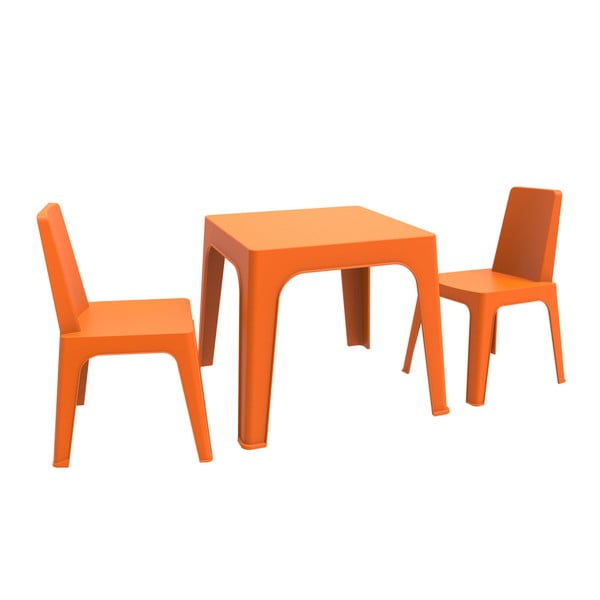 Oranžový detský záhradný set 1 stola a 2 stoličiek Resol Julieta