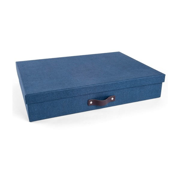 Modrý úložný box na dokumenty s koženým úchytom Bigso, veľkost A3