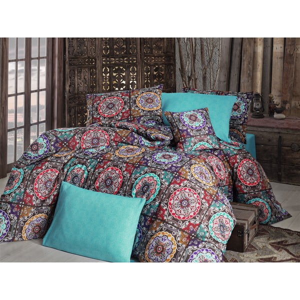 Obliečky s plachtou na dvojlôžko Nazenin Home Ashley Turquoise, 200 × 220 cm