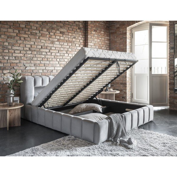 Svetlosivá čalúnená dvojlôžková posteľ s úložným priestorom s roštom 140x200 cm Lamica – ELTAP-image-3