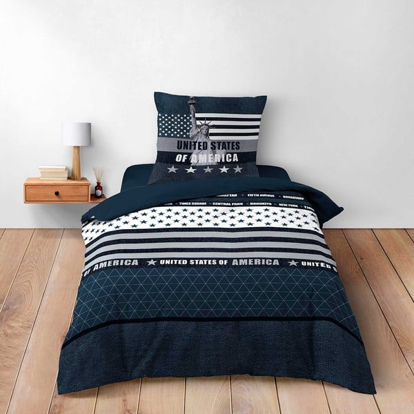 Tmavomodré bavlnené obliečky na jednolôžko 140x200 cm States – douceur d'intérieur-image-1