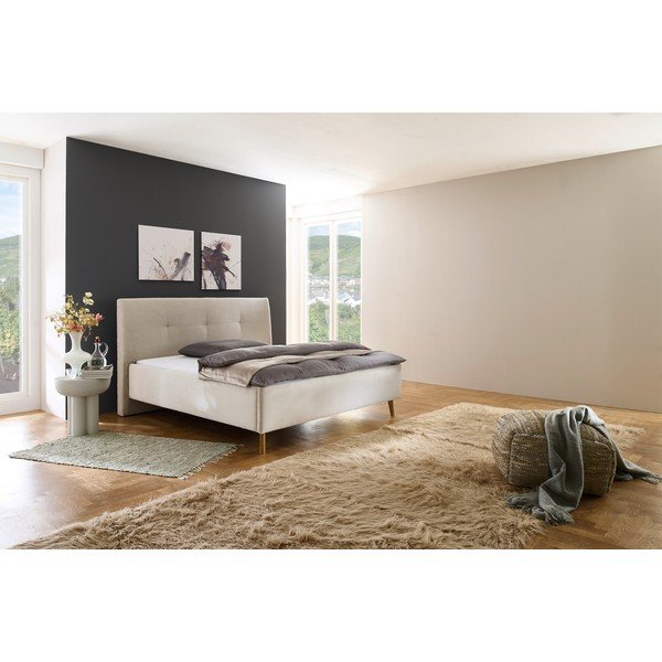 Béžová čalúnená dvojlôžková posteľ s úložným priestorom s roštom 180x200 cm Madea – Meise Möbel-image-1