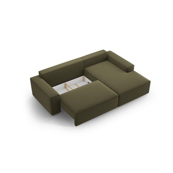 Zelená zamatová rozkladacia/s úložným priestorom rohová pohovka (pravý roh/s leňoškou) Jodie – Micadoni -image-4