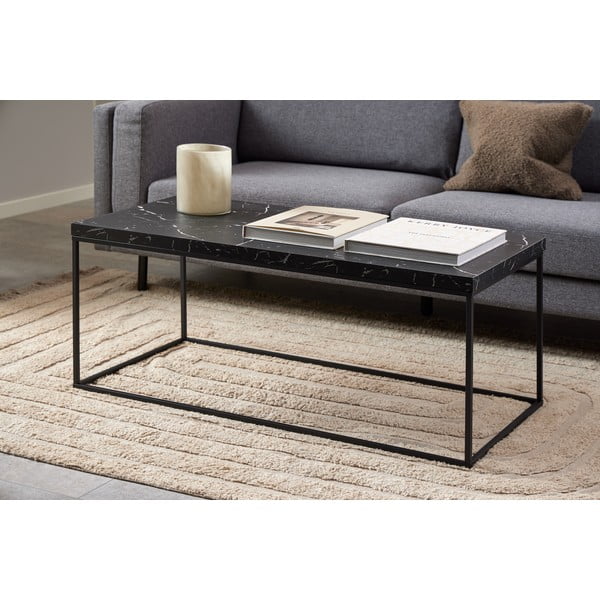 Čierny konferenčný stolík s doskou v dekore mramoru 55x110 cm Barossa – Actona-image-3