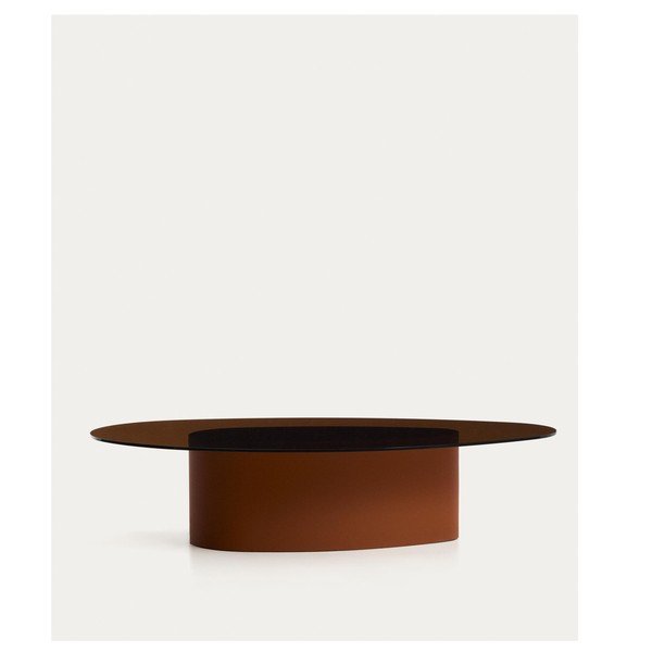 Hnedý konferenčný stolík so sklenenou doskou 81x140 cm Olir – Kave Home-image-4