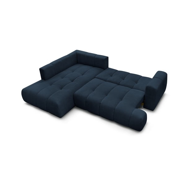 Tmavomodrá rozkladacia/s úložným priestorom rohová pohovka (ľavý roh/do L) Fuji – Bobochic Paris-image-4