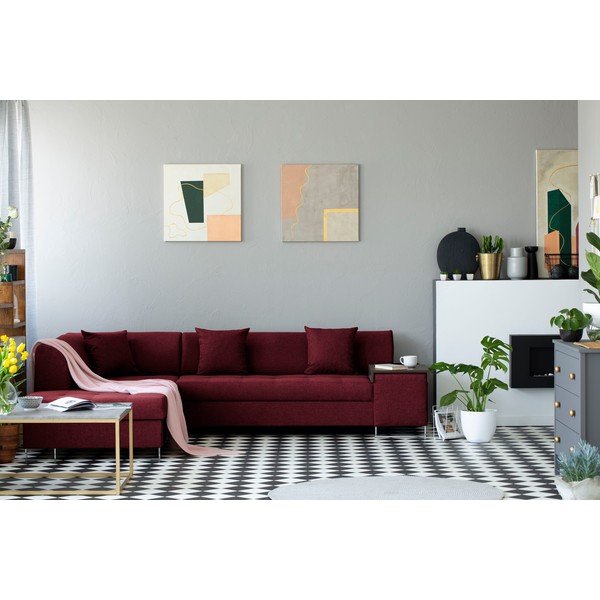 Červená rohová rozkladacia pohovka s nohami v striebornej farbe Cosmopolitan Design Orlando, ľavý roh-image-1