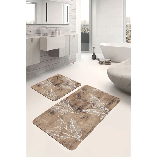 Hnedé zamatové kúpeľňové predložky v súprave 2 ks 60x100 cm – Mila Home-image-1
