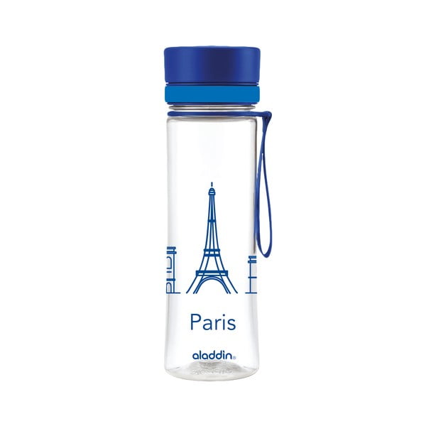 Fľaša na vodu s modrým viečkom a potlačou Aladdin Aveo Limited Paris, 600 ml