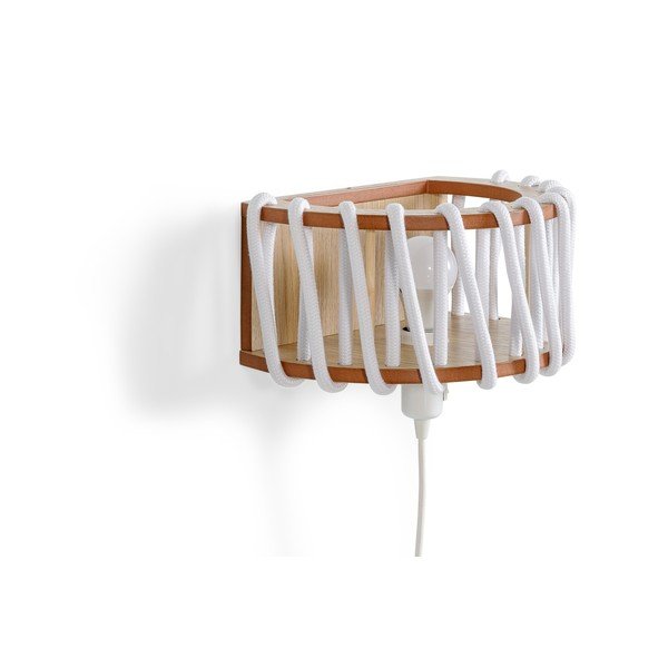 Biela nástenná lampa s drevenou konštrukciou EMKO Macaron, dĺžka 30 cm-image-3