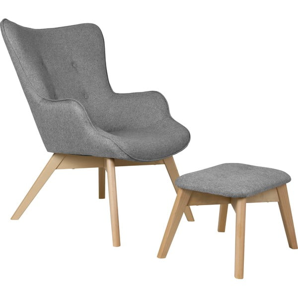 Sivé kreslo s podnožkou Niko – Ropez